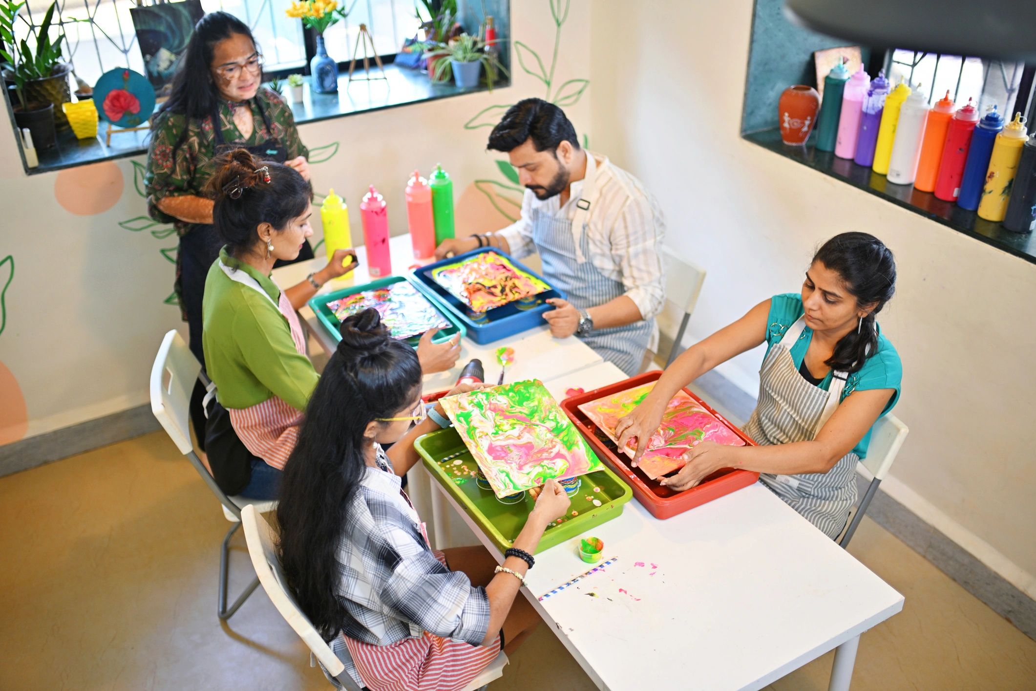 Students learning together in a creative class environment